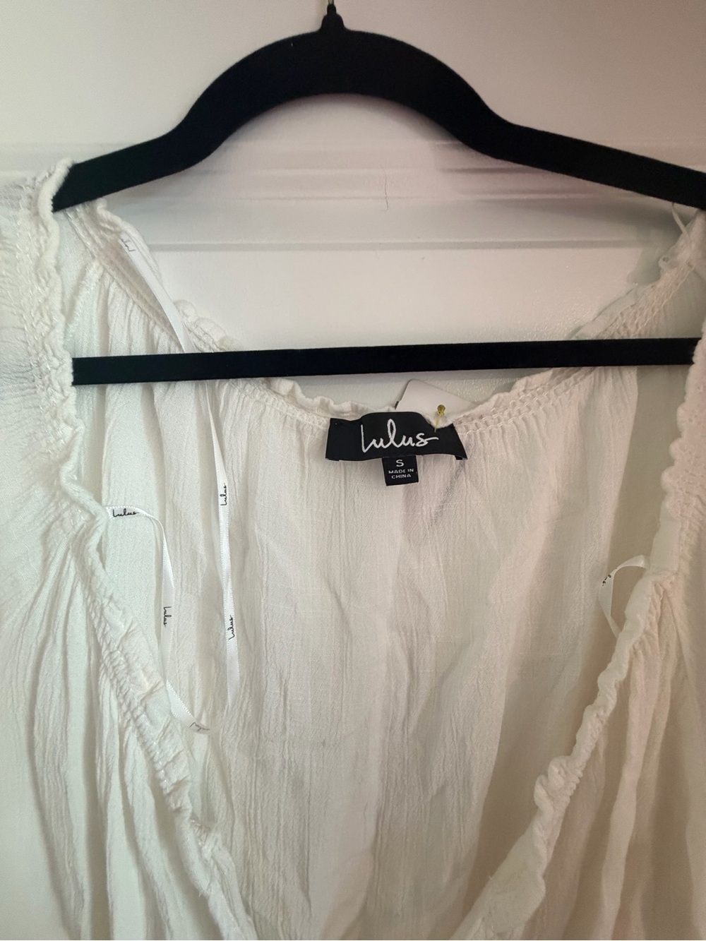 Lulu's White Tie-Front Peasant Mini Dress - Picture 3 of 4